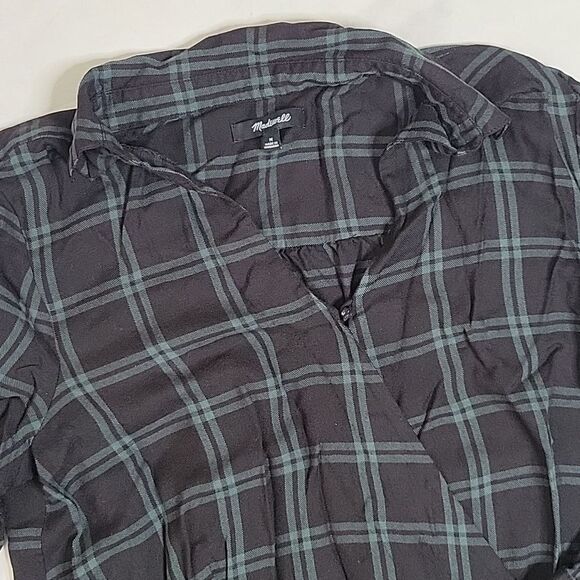 Madewell Palma Plaid Green Crossover Wrap Blouse - Picture 2 of 7